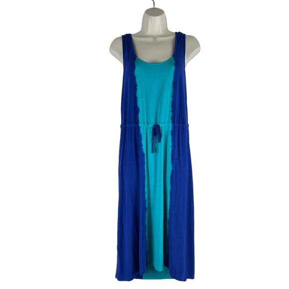 Calvin Klein Tie Dye Scoop Neck Midi Dress Waist Tie Blue Green Size 4 - Picture 1 of 7